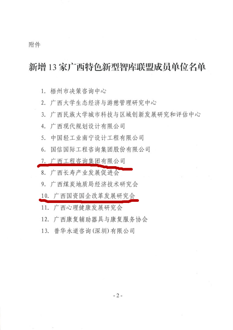 喜報(bào)！廣西工程咨詢(xún)集團(tuán)和廣西國(guó)資國(guó)企改革發(fā)展研究會(huì)成為廣西智庫(kù)聯(lián)盟成員單位