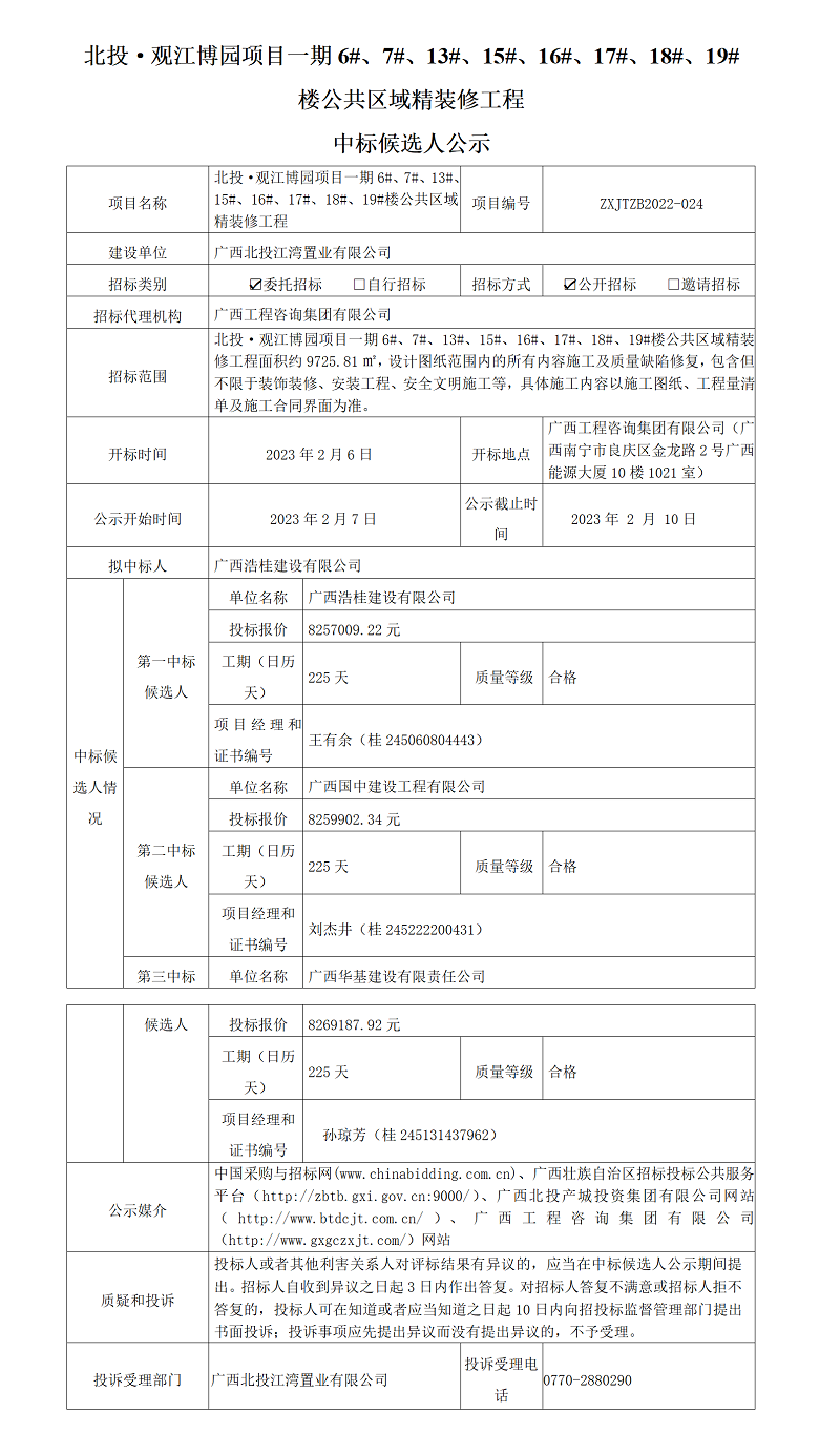 北投·觀江博園項(xiàng)目一期6#、7#、13#、15#、16#、17#、18#、19#樓公共區(qū)域精裝修工程中標(biāo)候選人公示